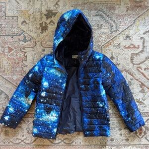 Lands End Kids ThermoPlume Hooded Jacket - Sz M - color: Blue Galaxy Space